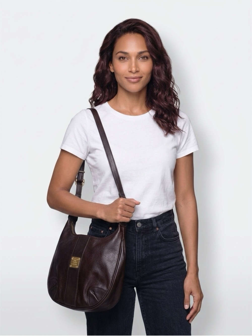 Vintage HCL - Handcrafted Dark Brown Leather Shoulder Bag - Gold Hardware